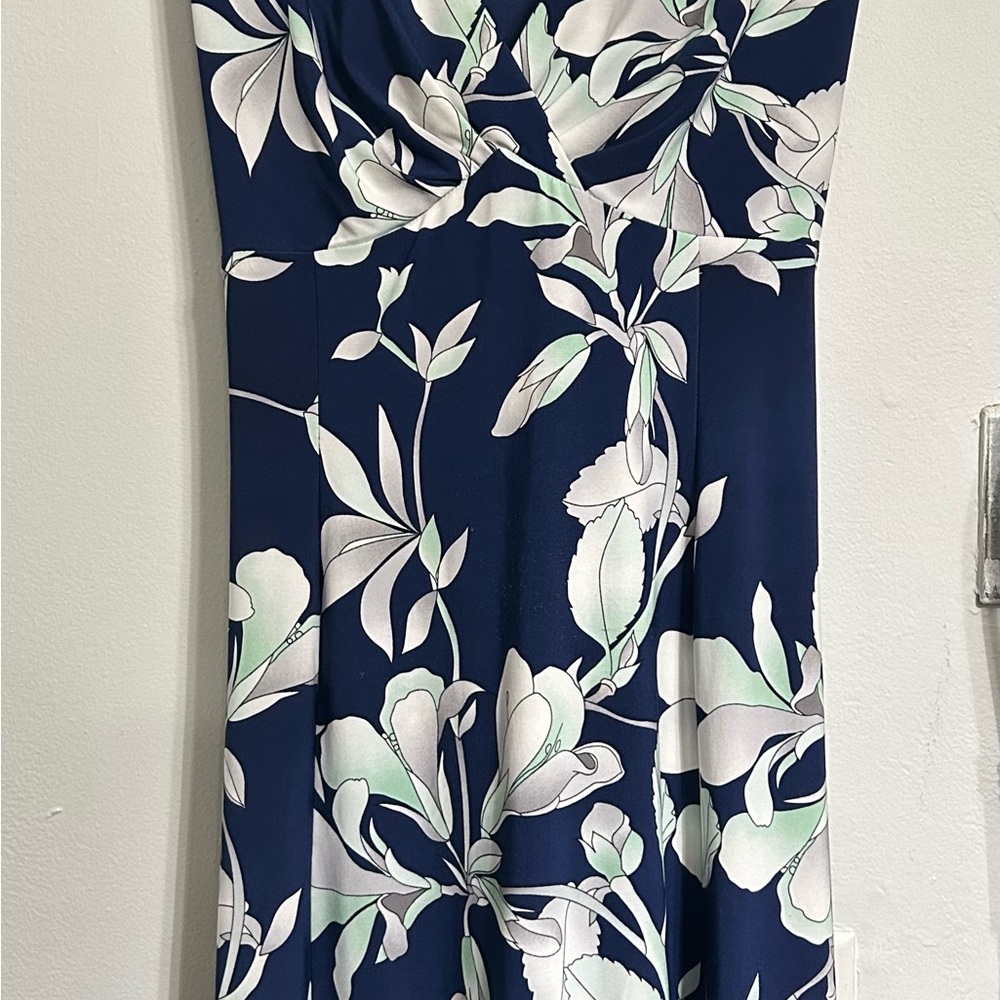 Floral Backless Dress - Navy and White